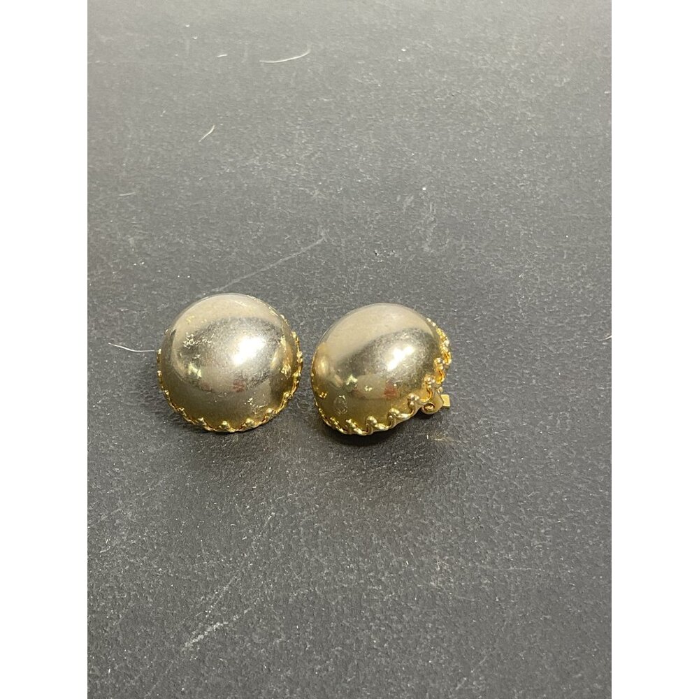 Vintage Gold-Tone Clip-On Earrings Round Dome Design Retro Jewelry